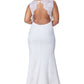 Jarlo ivory fishtail maxi dress with open lace back and button detail