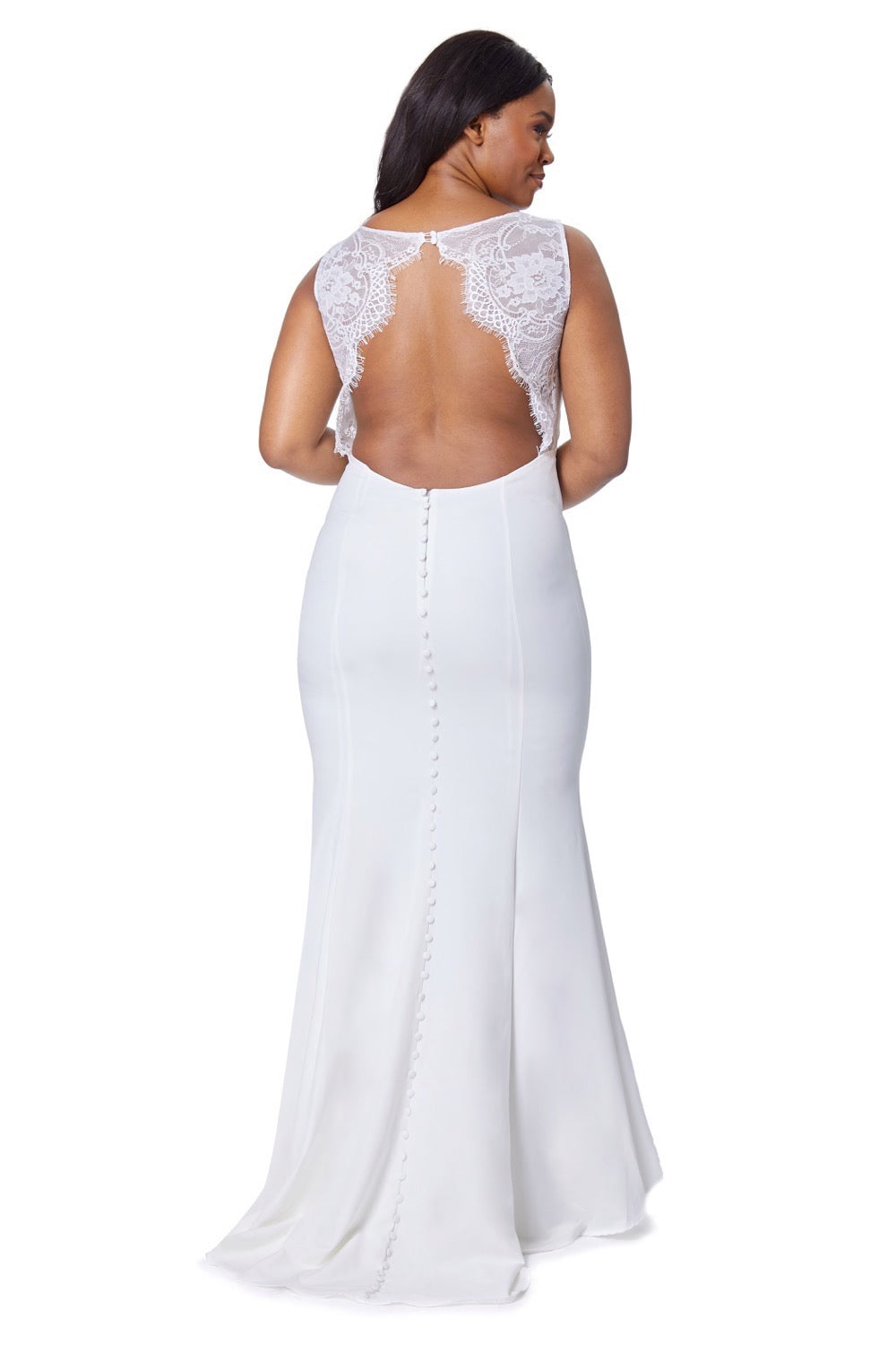 Jarlo ivory fishtail maxi dress with open lace back and button detail