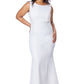 Jarlo ivory fishtail maxi dress with open lace back and button detail