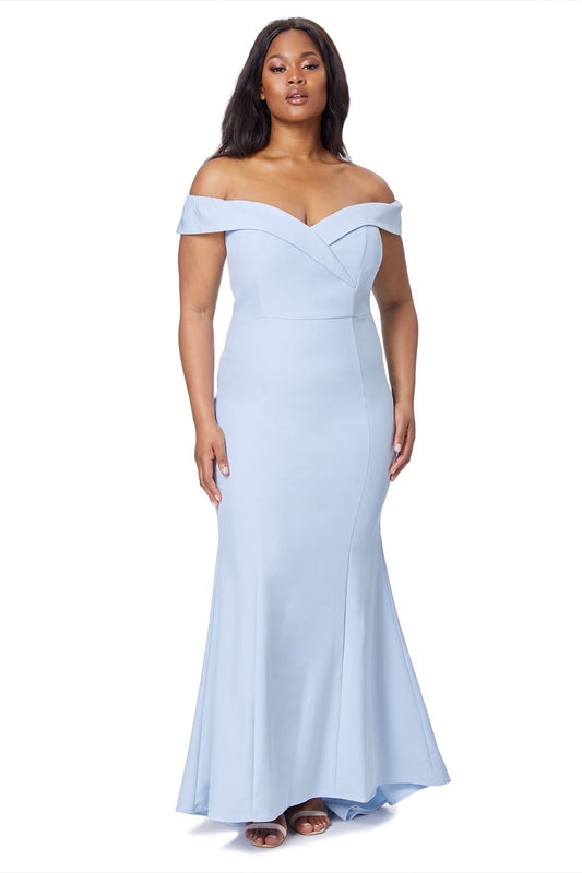 Jarlo blue bardot fishtail maxi dress