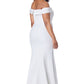 Jarlo ivory bardot fishtail maxi dress with thigh split and train