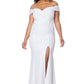 Jarlo ivory bardot fishtail maxi dress with thigh split and train