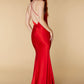Jarlo Lux open back red satin maxi dress with thigh split