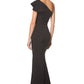 Jarlo Levine ruffle frill one shoulder black maxi dress