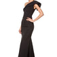 Jarlo Levine ruffle frill one shoulder black maxi dress