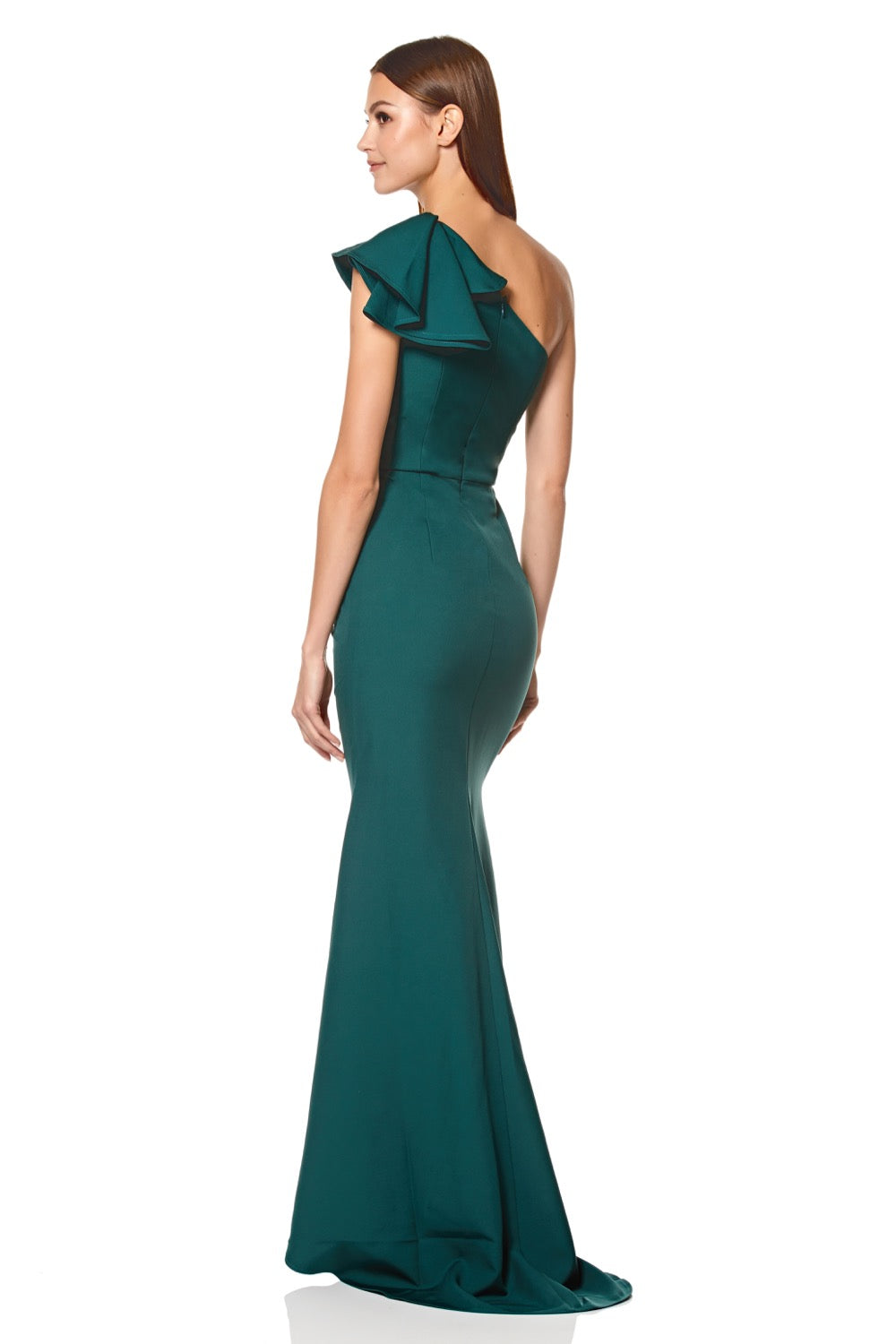 Levine Ruffle Frill One Shoulder Maxi Dress