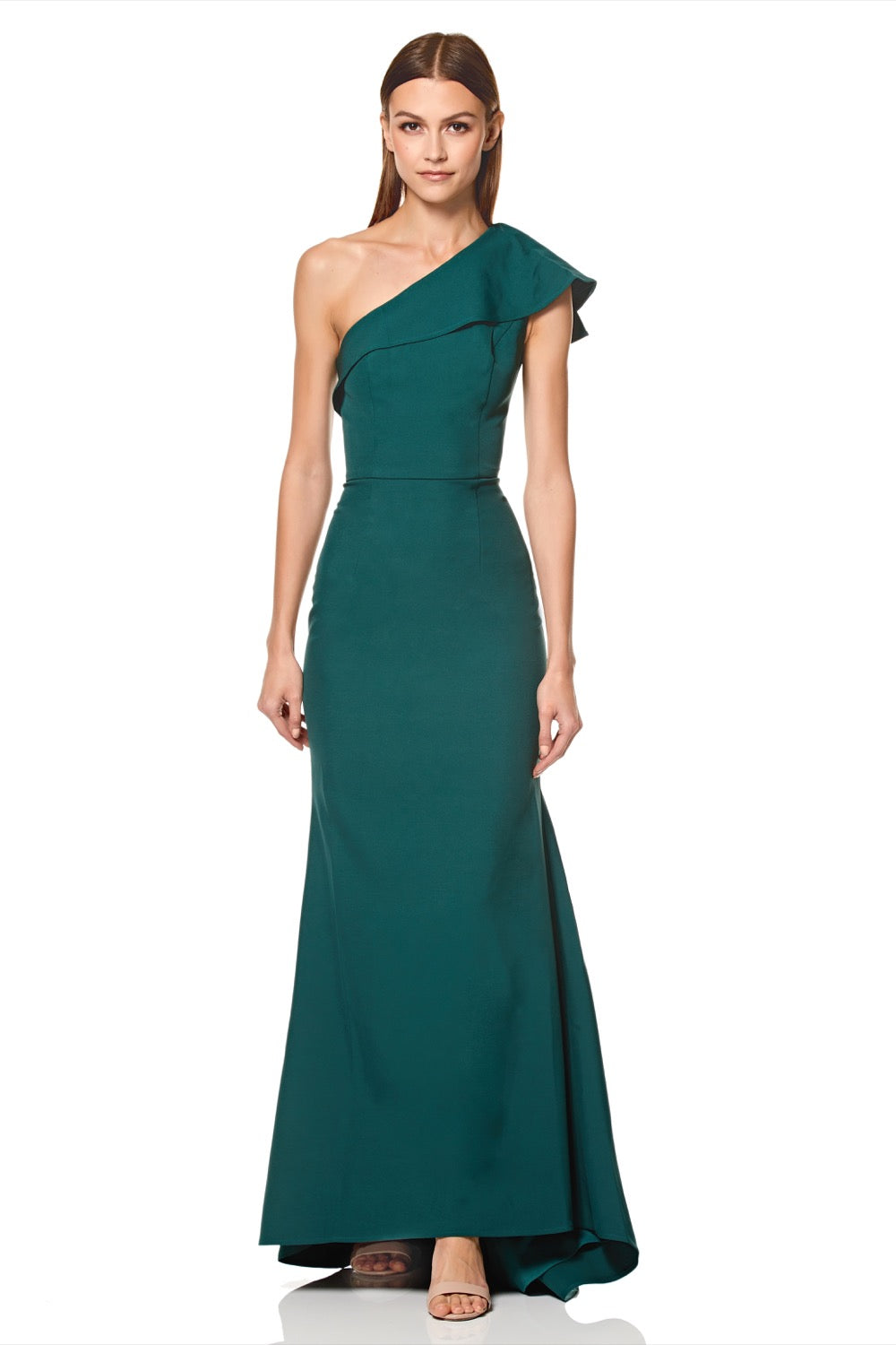 Levine Ruffle Frill One Shoulder Maxi Dress
