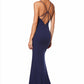 Jarlo Lyssa high neck fishtail navy maxi dress with strappy back detail