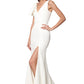 Jarlo Jacey ivory maxi dress with shoulder ruffle and thigh split