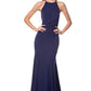 Jarlo navy high neck maxi dress with open lace back detail