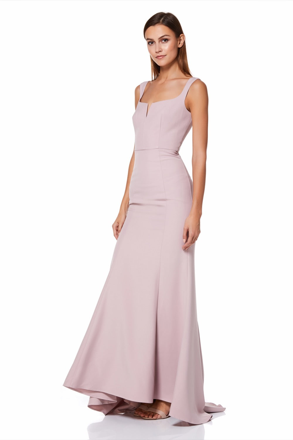 Jarlo Skylar square neck pink maxi dress with fishtail train
