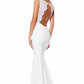 Jarlo ivory fishtail maxi dress with open lace back and button detail