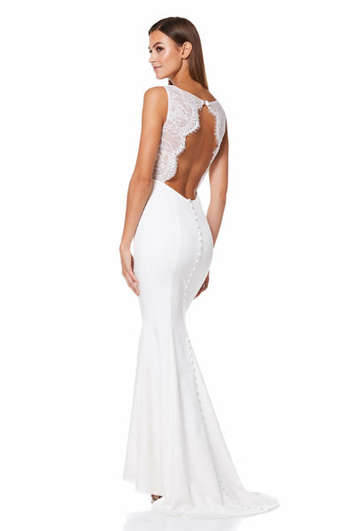 Jarlo's Cecelia Fishtail Maxi Dress with Lace Back Detail in Ivory – Jarlo  London