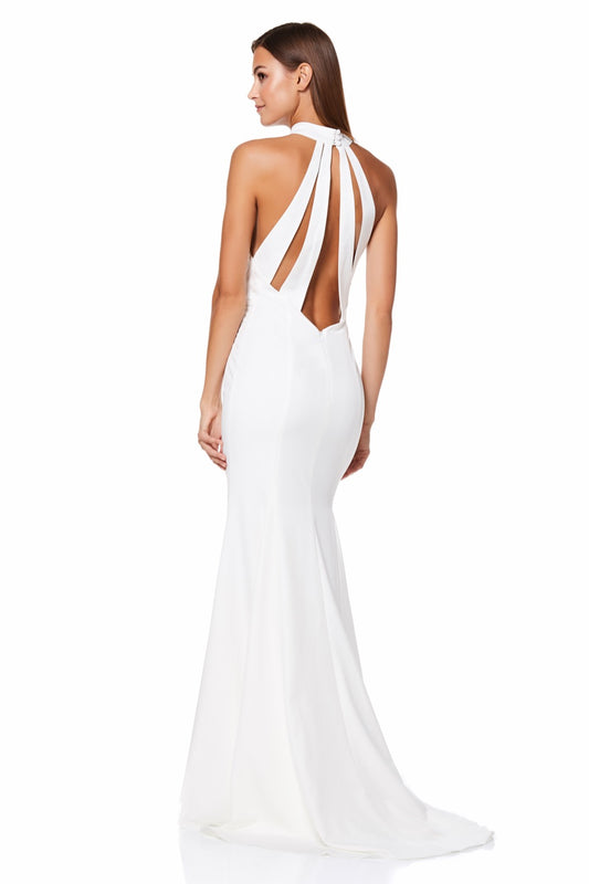 Jarlo ivory halter neck maxi dress with back strap detail