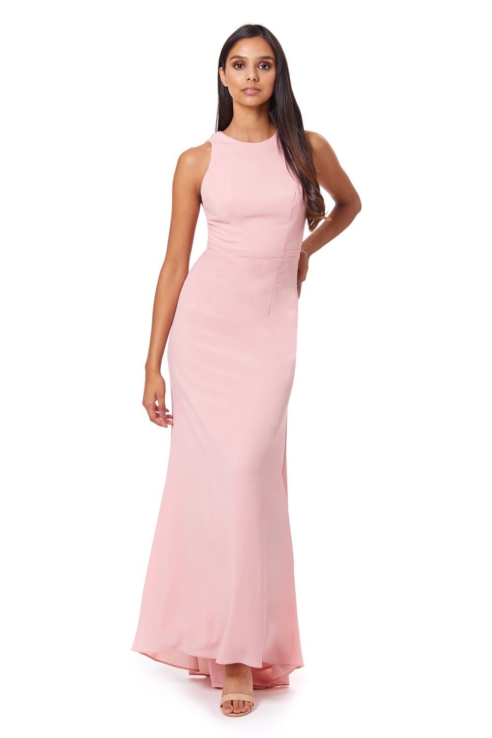 Jarlo Rhiannon high neck pink chiffon maxi dress with cross back