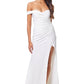 Jarlo ivory bardot fishtail maxi dress with thigh split and button back