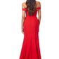 Jarlo red bardot fishtail maxi dress with thigh split and button back