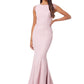 Masa Fishtail Maxi Dress with Lace Cap Sleeves and Embroidered Button Back