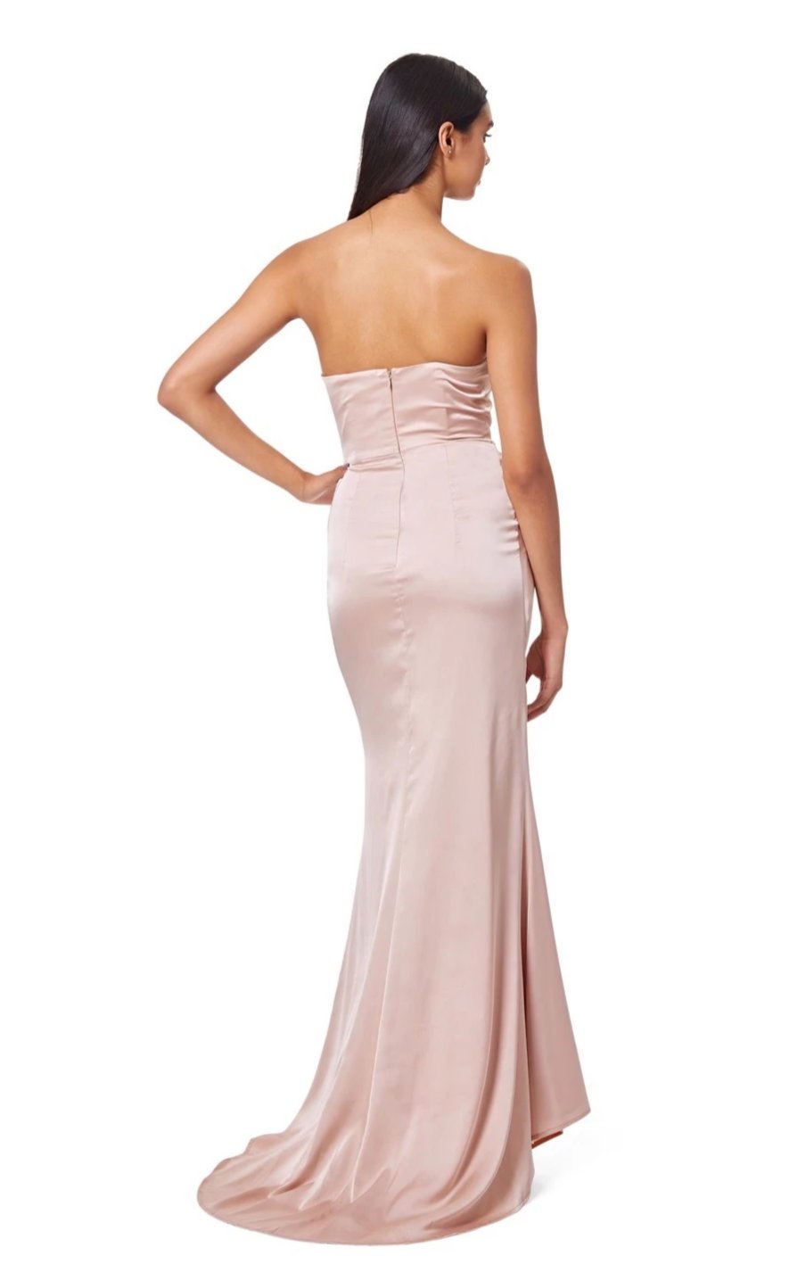 Paige Strapless Ruched Maxi Dress with Thigh High Slit