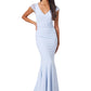Maia V Neck Maxi Dress with Lace Cap Sleeves and Button Open Back