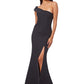 Jarlo Sheridan one shoulder black maxi dress with thigh high slit