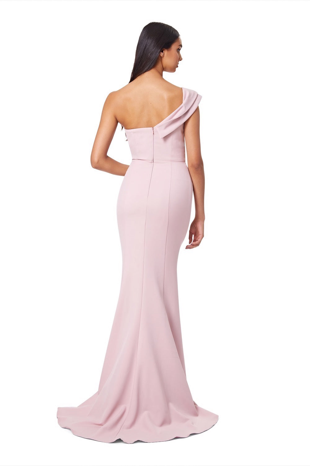 Annabelle One Shoulder Fishtail Maxi Dress with Pleated Shoulder Detail