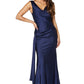 Jarlo Gabriella navy satin fishtail maxi dress with cowl neckline an open back