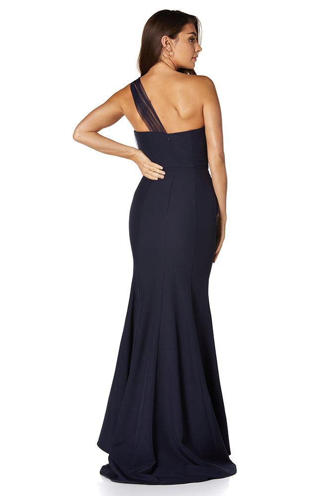 Brooke One Shoulder Tulle Top Maxi Dress with Thigh Split