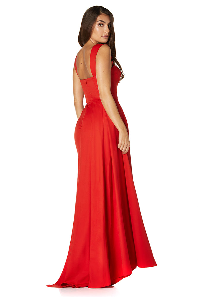 Jarlo Melody sweetheart neckline fishtail red maxi dress with side split