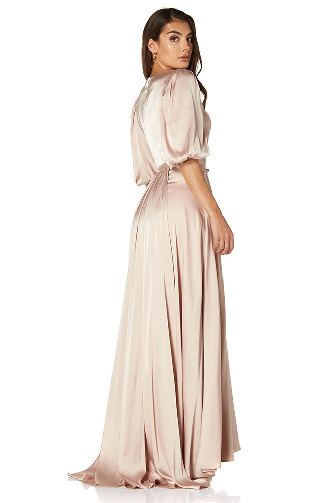 Jasmine Balloon Sleeve V Neck Wrap Tie Dress