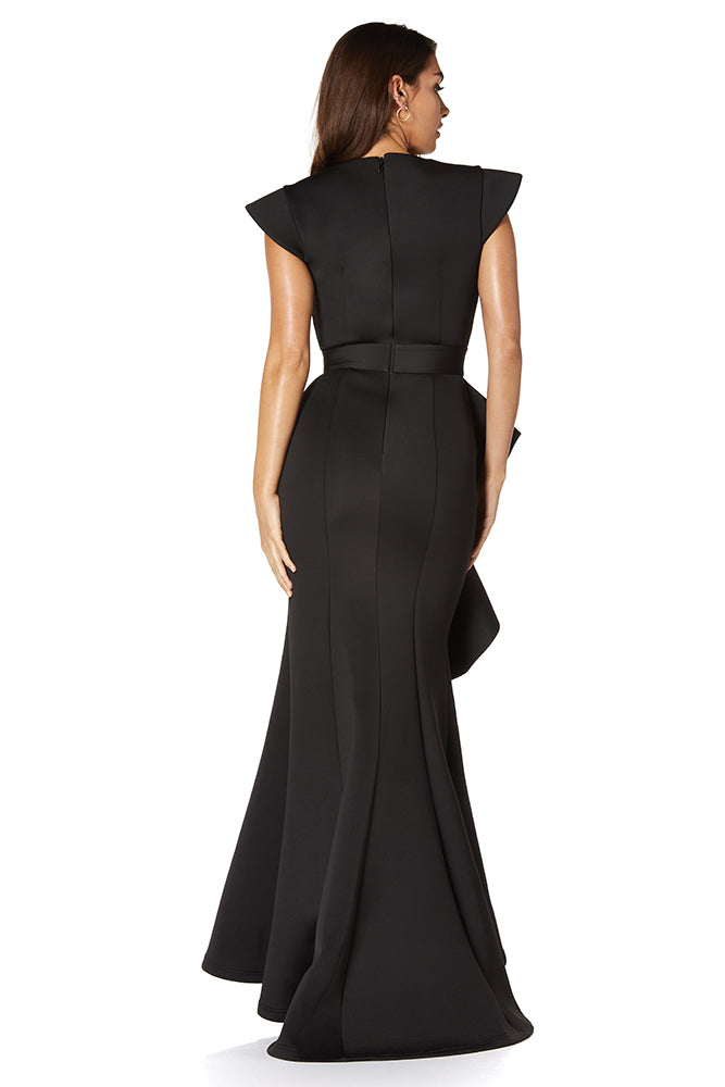 Jarlo black v-neck fishtail maxi dress with hip drape