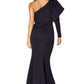 Jarlo Lexy one shoulder puff long sleeve navy scuba maxi dress