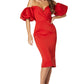 Amina Off Shoulder Puff Sleeve Scuba Midi With Sweetheart Neckline