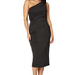 Ava Front Pleat One Shoulder Scuba Midi Dress