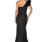 Jarlo black ruffle one shoulder fishtail maxi dress with thigh split