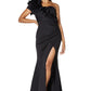 Jarlo black ruffle one shoulder fishtail maxi dress with thigh split