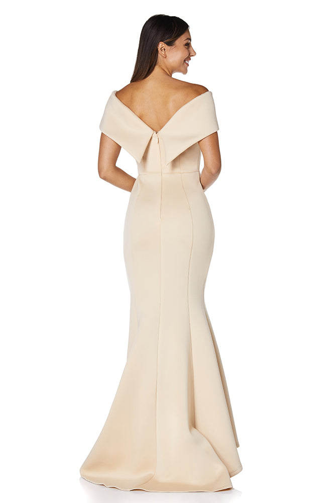 Jarlo Malia off shoulder nude scuba maxi dress