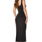 Jarlo Piper square neck scuba black midi dress with shoulder straps