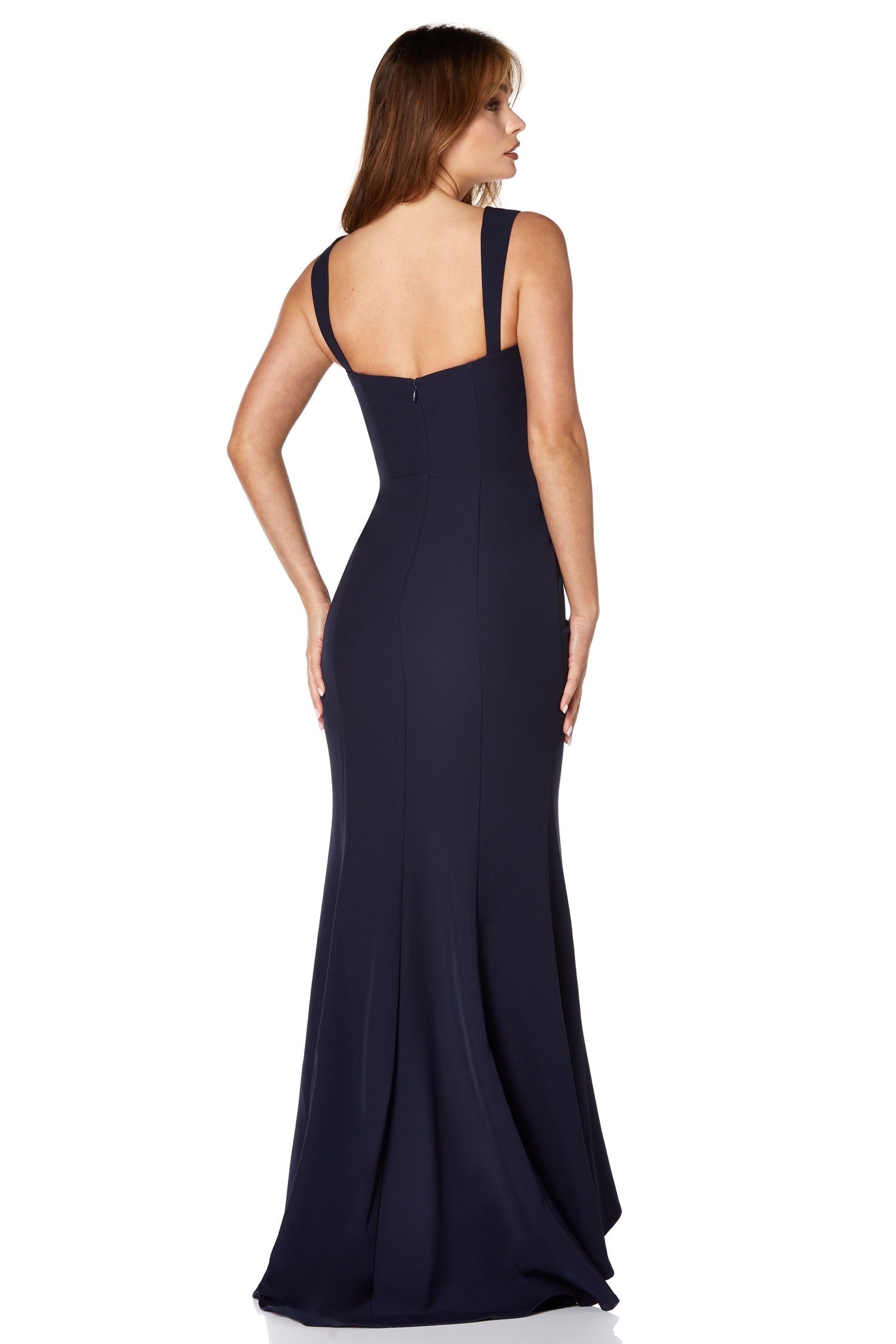 Jarlo Rebecca navy maxi dress with pleated sweetheart neckline