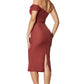 Jarlo Skye bronze midi dress with one shoulder sleeve
