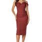Skye Ruched Midi Dress with One Shoulder Sleeve