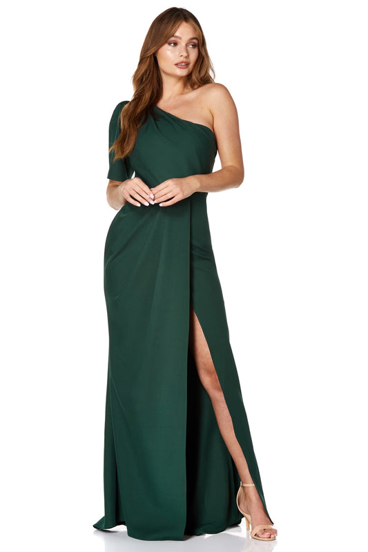 Jarlo Gianna one shoulder sleeve green maxi dress with thigh split