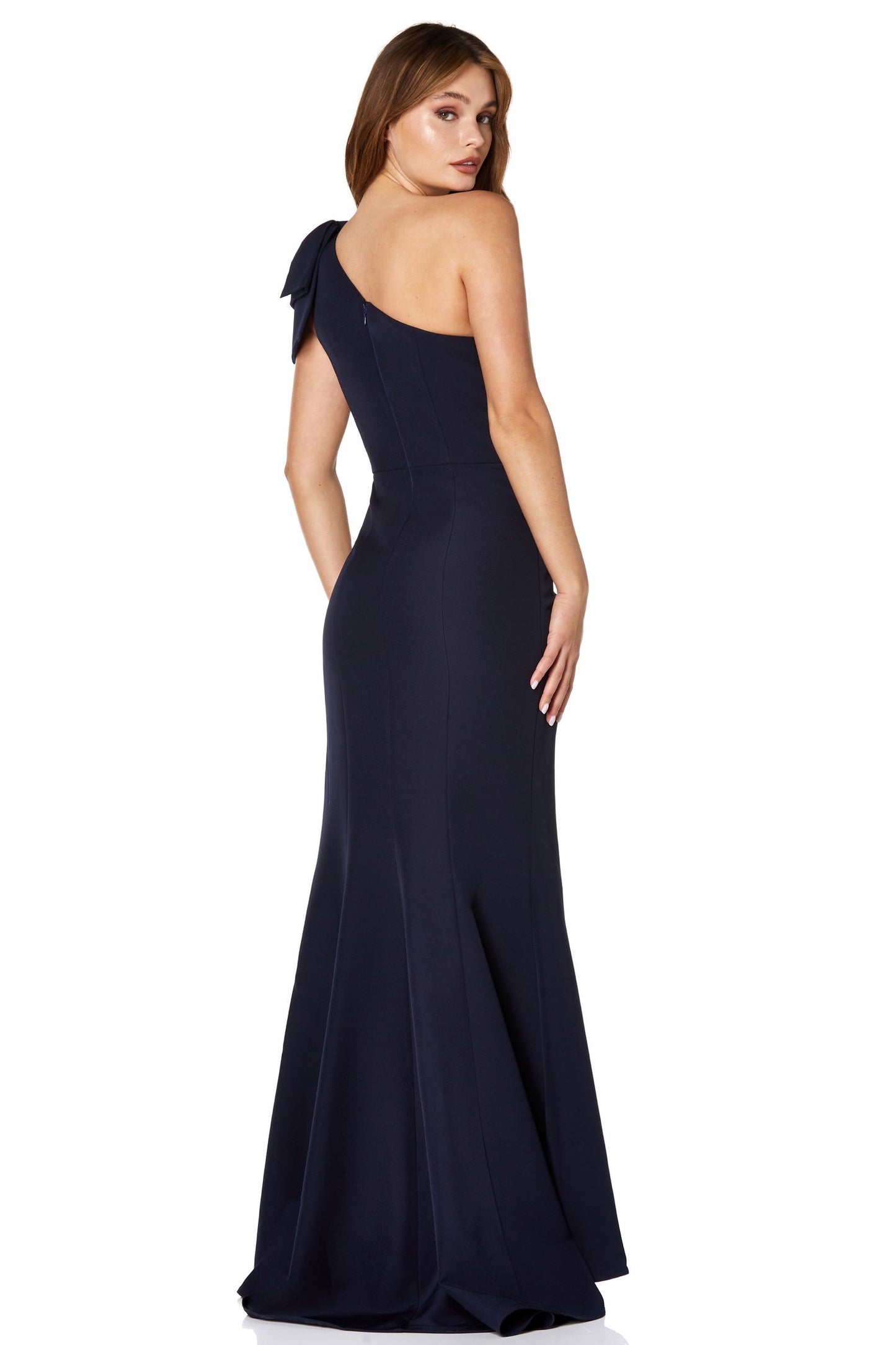 Kayla One Shoulder Bow Detail Maxi Dress with Thigh Split