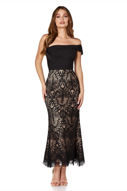 Trisha One Shoulder Sleeve Midi Dress with Lace Detail
