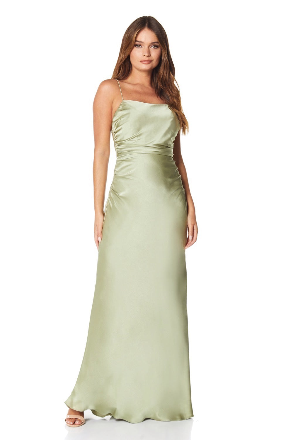 Jarlo green satin maxi dress with cami straps