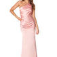 Jarlo Levi one shoulder pink satin maxi dress with pleat detail