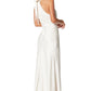 Jarlo Starlette halter neck ivory satin maxi dress with button back detail