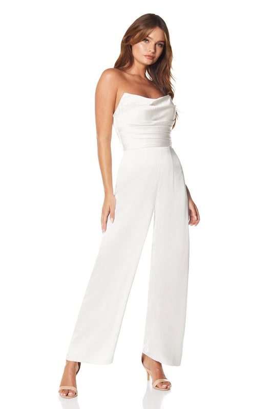 Analia Strapless Jumpsuit with Pleated Bodice Detail
