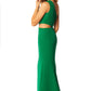 Jarlo Livi one shoulder fishtail green maxi with cut out detail