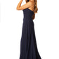 Jarlo Zo strapless navy maxi dress with pleated side skirt drape